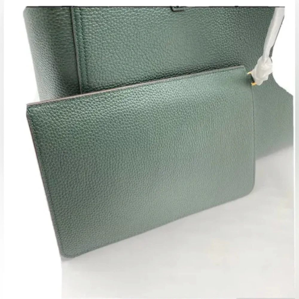 NWT TORY BURCH BLAKE TOTE IN JITNEY GREEN LEATHER SHOULDER BAG POUCH - Picture 3 of 9